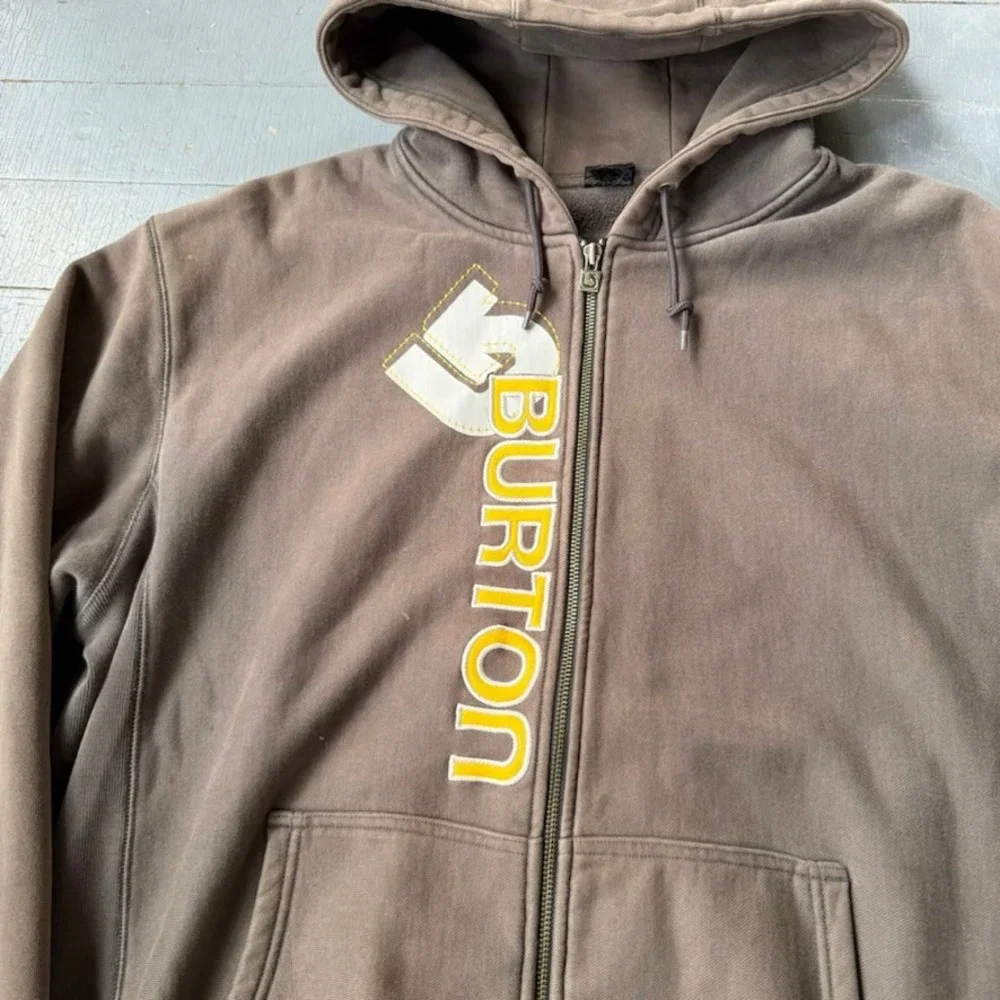 Burton Mens XL Heavyweight Full Zip Hoodie Brown Faded Logo Sweatshirt Skate - Picture 2 of 6